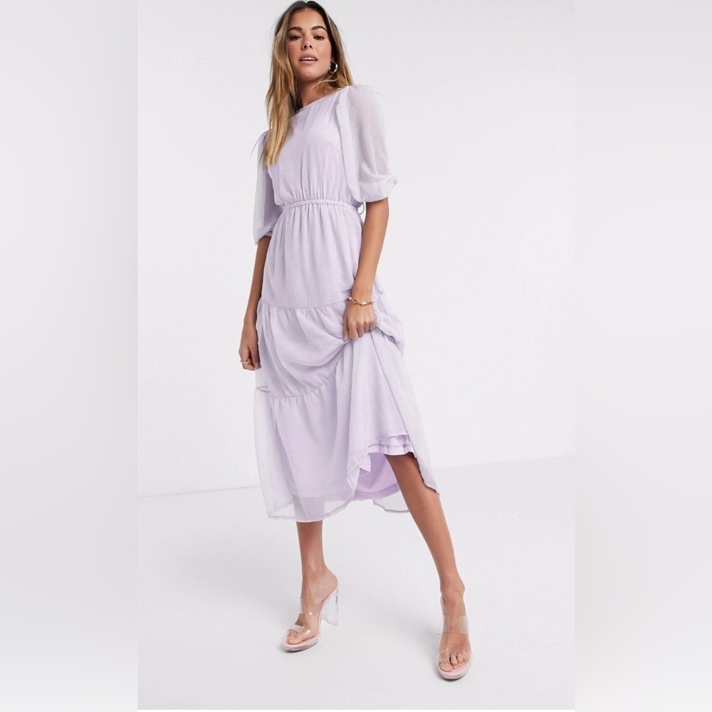 Missguided tiered maxi dress in lilac size 8Us